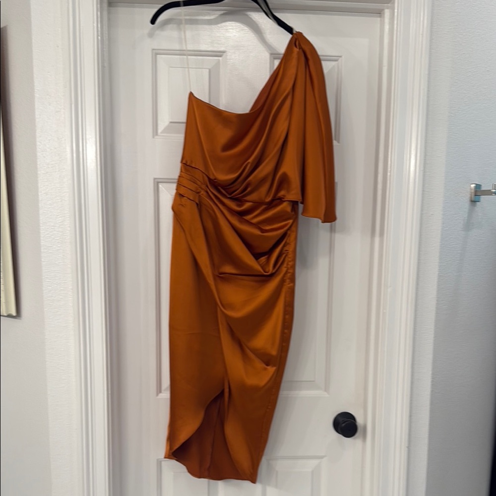 DO+BE Asymmetric One Shoulder Dress in Burnt Orange
